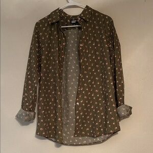 Lands' End Olive and Pink Patterned Shirt